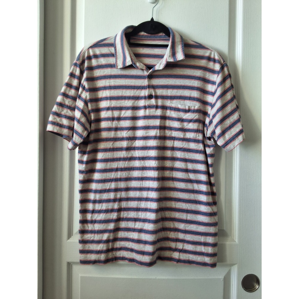 Patagonia Men M Organic Cotton Striped Polo Shirt Blue Red Preppy Golf‎ Gorpcore